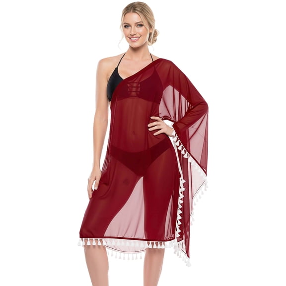 HAPPY BAY Women's Beachwear Swimsuit Coverups for Women Summer Swim Beach Dress Cover ups for Swimwear Women Loose Wear Bathing Suit Cover-up 1X-2X Maroon_AC685