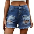 thumbnail image 2 of uublik Compression Shorts for Women with Pockets Super Soft Pull On Ripped Long Jean Shorts Blue, 2 of 5