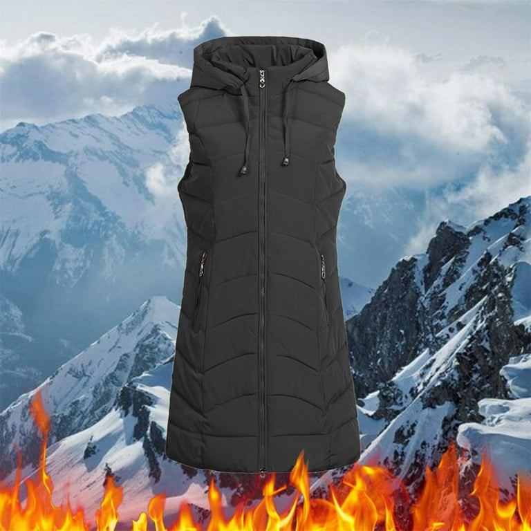 Quilted Vest Women BLVB Women's Long Quilted Vest Hooded Maxi