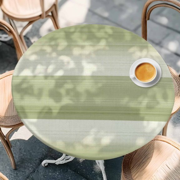 Modern Sage Green Striped Round Fitted Tablecloth with Elastic Edge,Waterproof Table Cloth Fits 55"-60" Tables,Wipeable Washable Table Cover for Indoor Outdoor Dinning Party,Minimalist Boho Lines