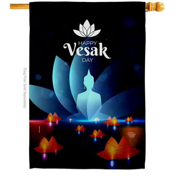 Ornament Collection  Happy Vesak Day Religious 28 x 40 in. Double-Sided Decorative Horizontal House Flag for Decoration Banner Garden Yard Gift