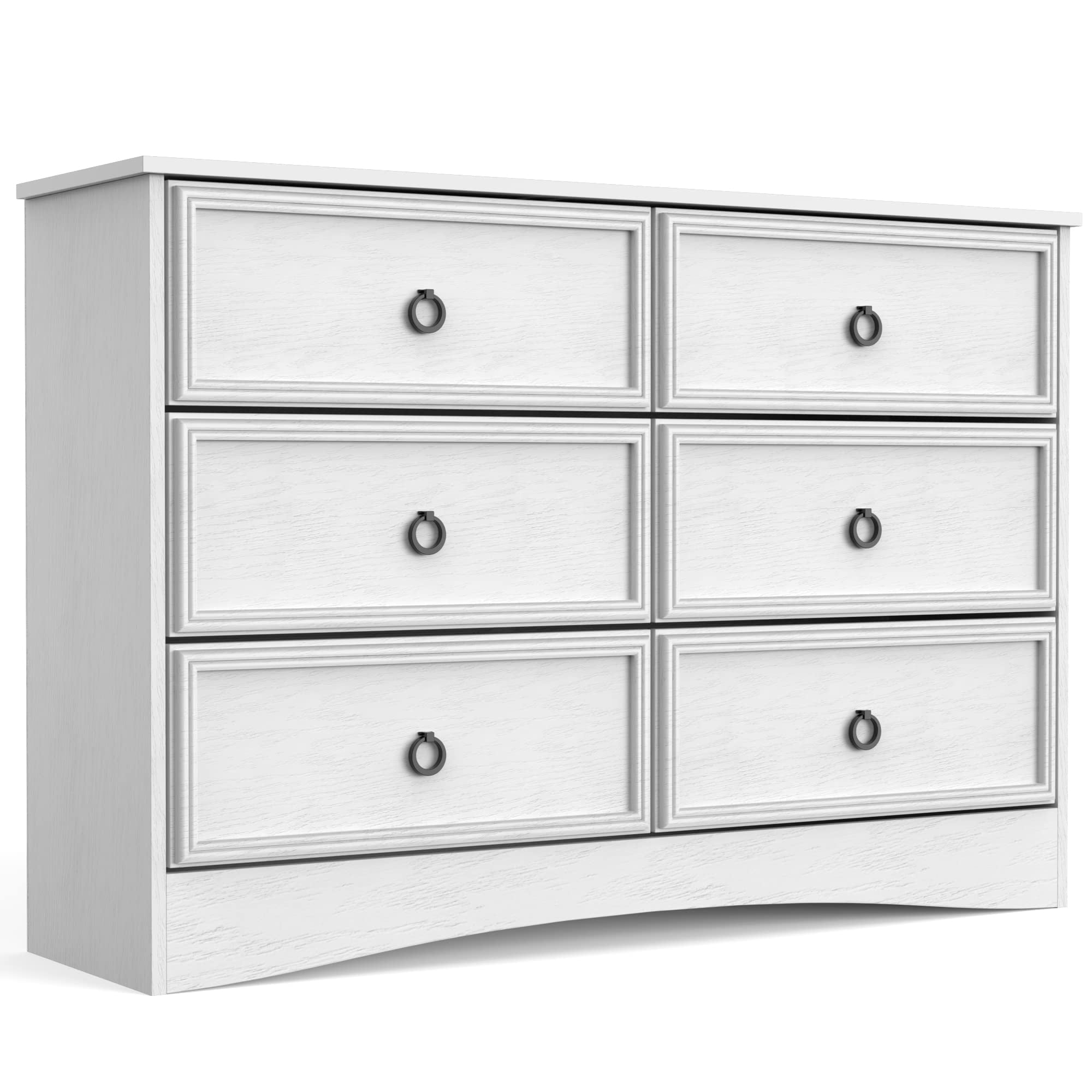 Relefree 6 Drawer Double Dresser, Modern Wood Horizontal Dresser Chest of Drawers for
