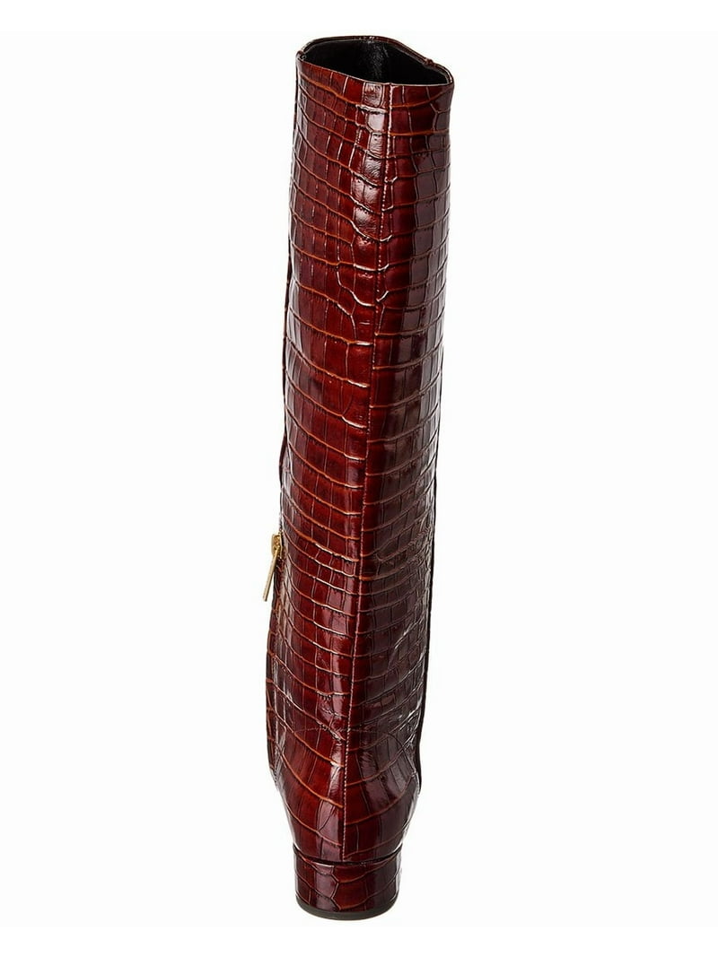 Veronica Beard Cecile Croc-Embossed Leather Knee-High Boot, 6, Red