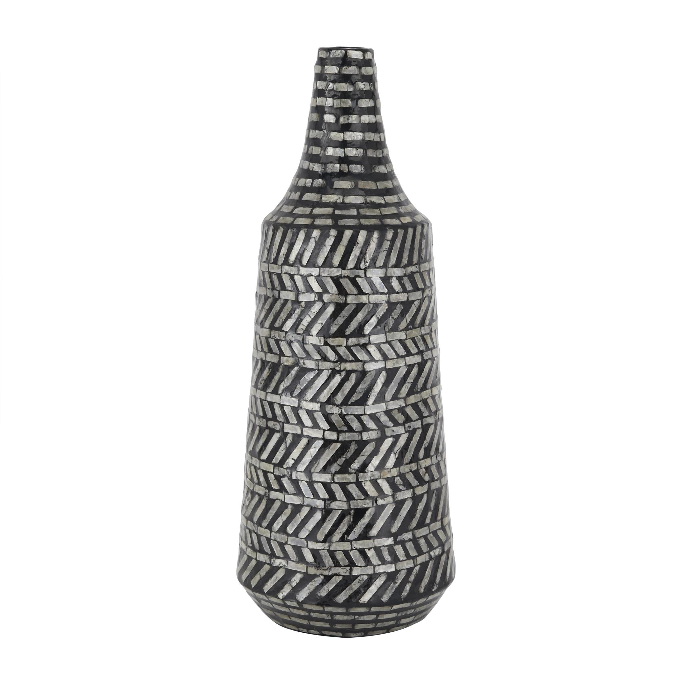 DecMode 22" Tribal Handmade Black Mother of Pearl Shell Vase
