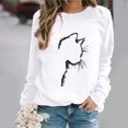 thumbnail image 2 of IROINNID Women's Long Sleeve Pullover Sweatshirt Round Neck Mid-Length Print Casual Autumn And Winter Cat Sweater, White, 2 of 4