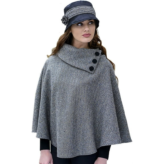 Mucros Weavers Irish Plaid Poncho for Women Made in Ireland 100% Irish Wool Tweed