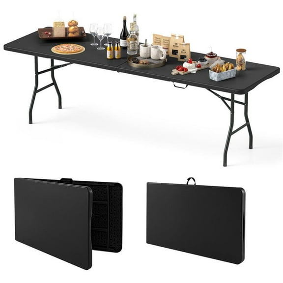 YYAo 8 ft Portable Folding Table 350 LBS Fold-in-Half Table with HDPE Tabletop-Black