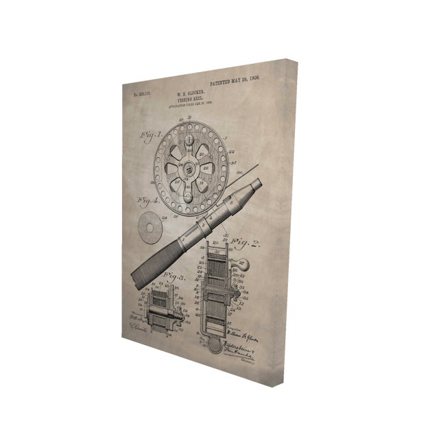 Motif Beige d'Un Moulinet de Pêche - Toile 24"x36 Pouces - Impression sur Demande
