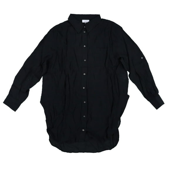 Calvin Klein Women's Beach Button Up Shirt Long Sleeve Top Black Xl New