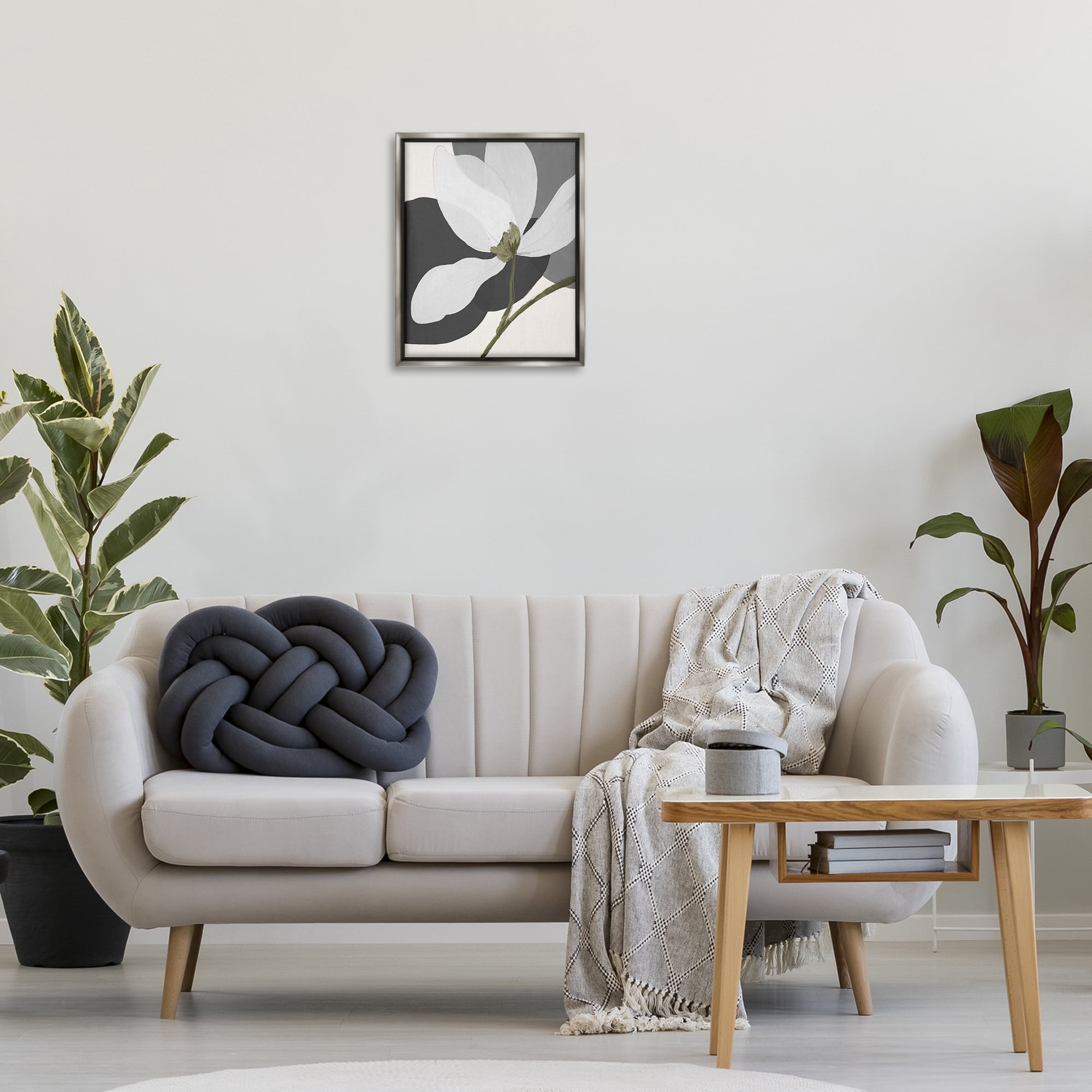 Stupell Industries Abstract Floral Shape Botanical & Floral Painting Gray Floater Framed Art Print Wall Art, 17 x 21