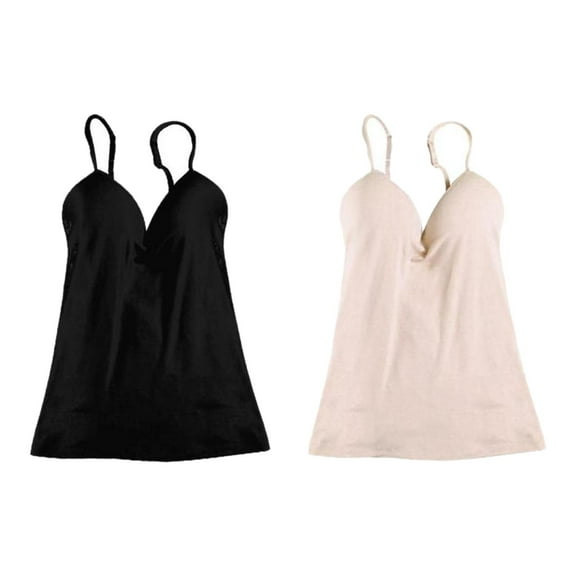 Pack of 2 Lady Girls Adjustable Strap Built Bra Tank Tops Camisole Color