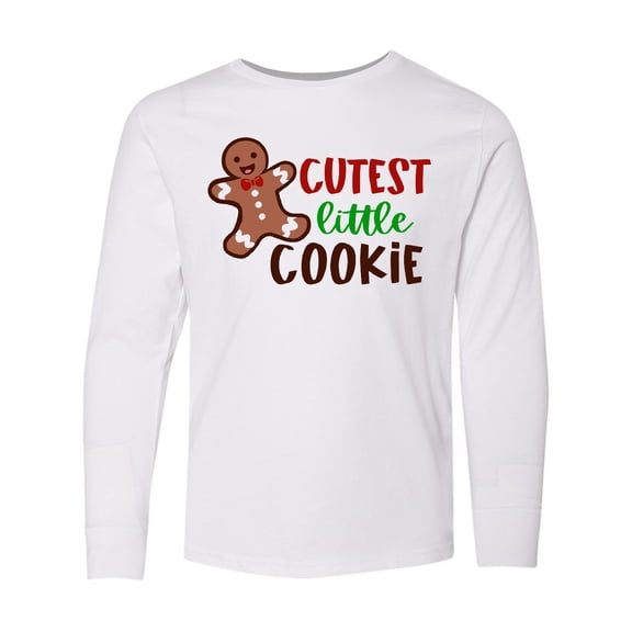 Inktastic Cutest Little Cookie Cute Christmas Gingerbread Man Long Sleeve Youth T-Shirt