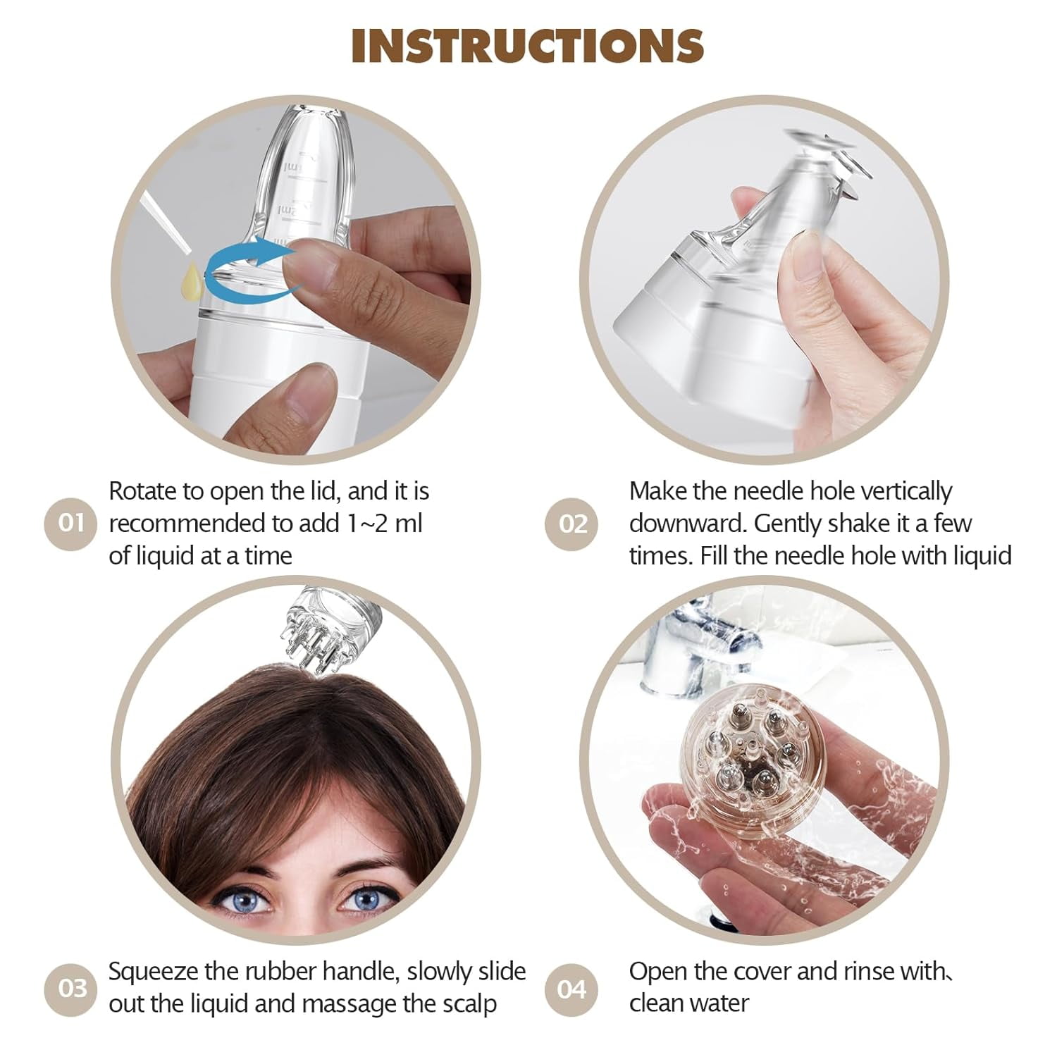 HeeHom Minoxidil Applicator & Scalp Massager Brush – Hair Serum Applicator Comb with 3mL Capacity, Dual Ball Teeth for Follicle Care & Hair Growth