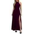 thumbnail image 2 of EliteGoogv Womens Halter Neck Sexy High Slit Maxi Dress Elegant Formal Evening Gown Bodycon Fit Special Occasion Party Wear,Red,S, 2 of 4