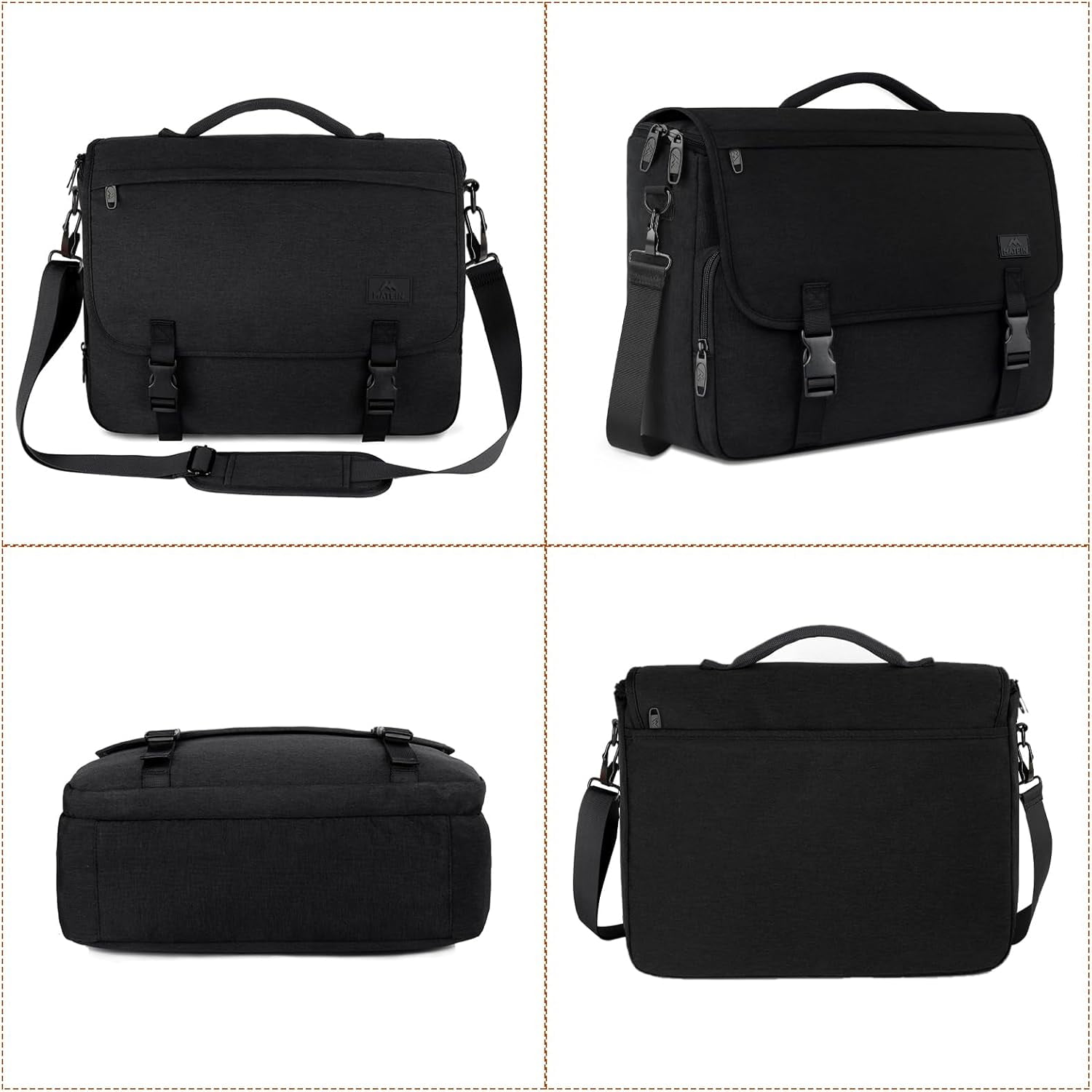 Matein Messenger Bag for Men, 15.6'' Water-Resistant Laptop Briefcase Bag with Shoulder Strap, Black