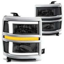 DNA Motoring For 2014-2015 Chevy Silverado 1500 LED DRL Sequential Signal Headlight Lamps Pair Smoked Clear