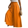 thumbnail image 2 of Women's Casual Summer Wide Leg Trousers High Waisted Drawstring Elastic Waist Loose Fit Flowy Palazzo Pants for Vacation Daily Outings Orange 5XL, 2 of 4