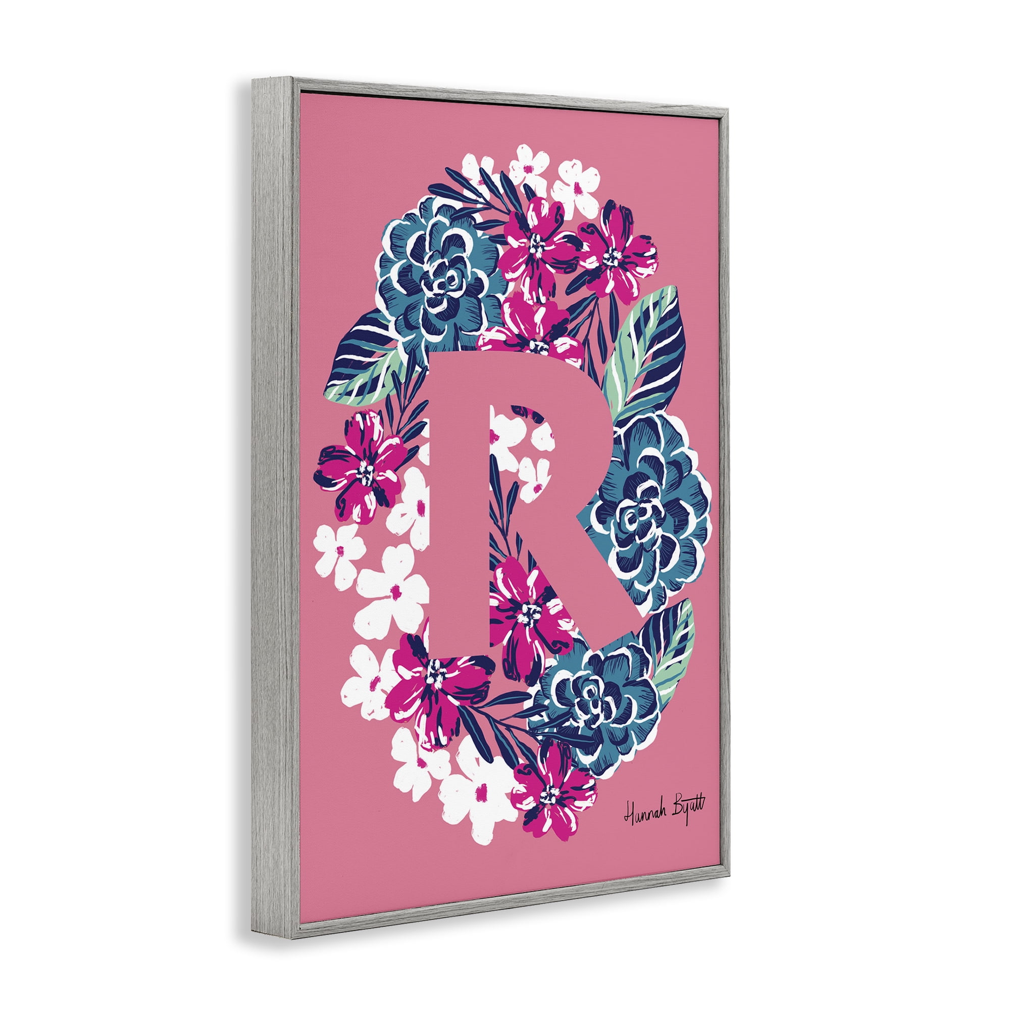 Stupell Industries Floral Bloom Letter R Botanical & Floral Painting Gray Framed Art Print Wall Art, 20 x 30