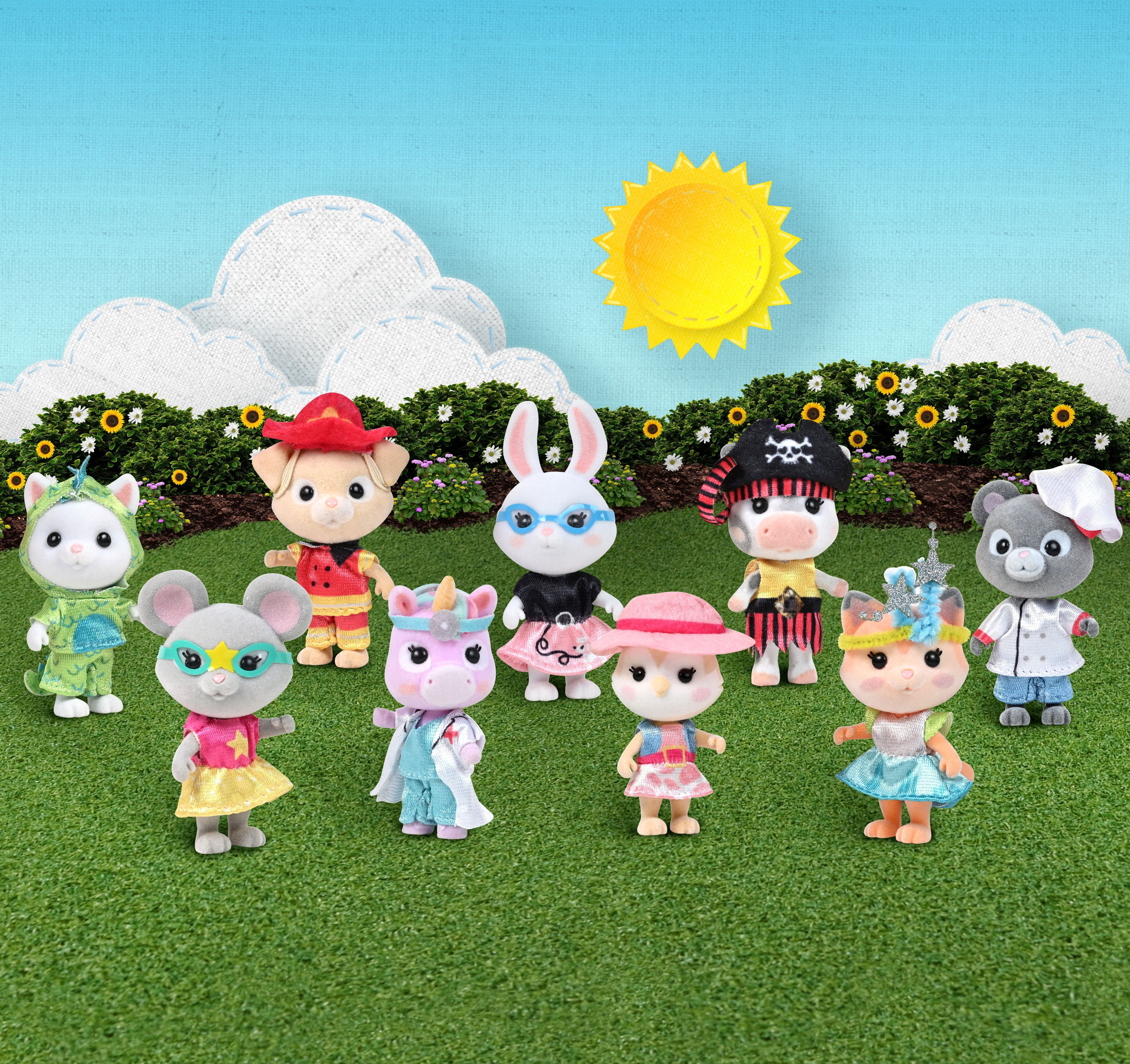Honey Bee Acres Dress Up Pals – Includes 9 Miniature Flocked Animal Figures with Removable Costumes – Dolls for Kids Ages 3+