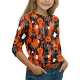 thumbnail image 6 of Cute Halloween Shirt Girls Ghost Pumpkin Bow Print 3/4 Sleeve T Shirt Halloween Graphic Tee Spooky Season Fall Outfit Kids,11-12 Years,Red, 6 of 7