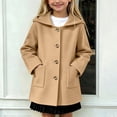 thumbnail image 2 of Girls Hooded Woolen Mid-Length Coat Zaewscy Children's Winter Solid Color Woollen Overcoat Long Sleeve Hooded Casual Outwear Pockets Jackets Kids Khaki 6-7 Years, 2 of 9
