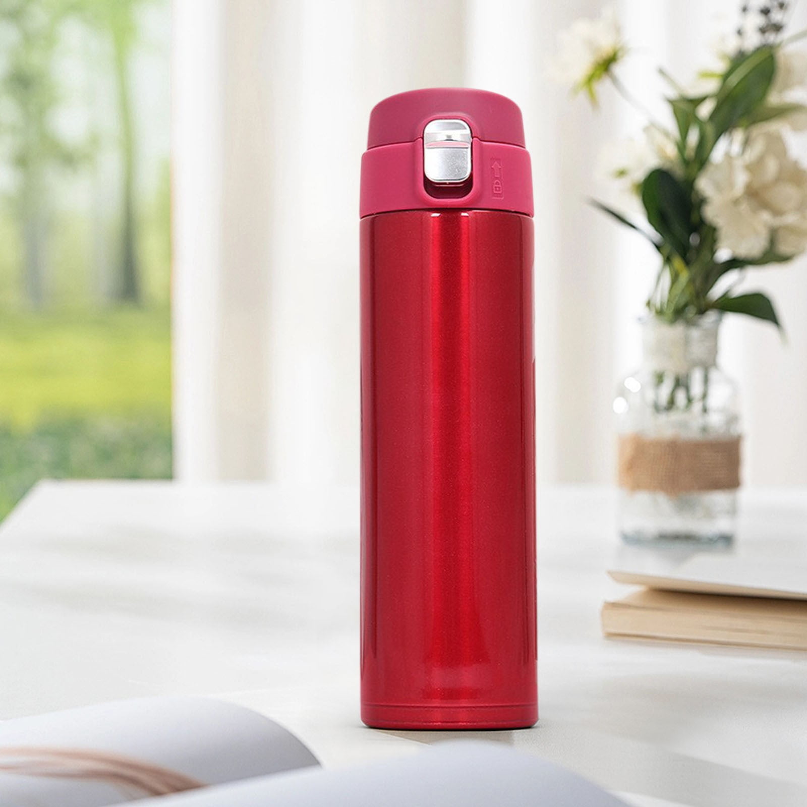 Loyerfyivos 500 Ml Insulated Water Bottle, Stainless Steel Thermo Coffee Travel Mug, Thermal Cup with Push Button Lid, BPA Free for Hot Drinking, Red