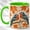 Green, variant on Folk Autumn Birds Coffee Mug, Fall Leaf Mug, Ceramic 11 oz