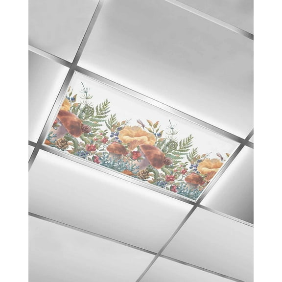 Fluorescent Light Covers for Ceiling Lights 1 Pack, Mushroom Magnetic Ceiling Light Covers 2x4ft for Classroom Office School, Summer Botanical Spring Floral Vintage Overhead Drop Ceiling Light Shade