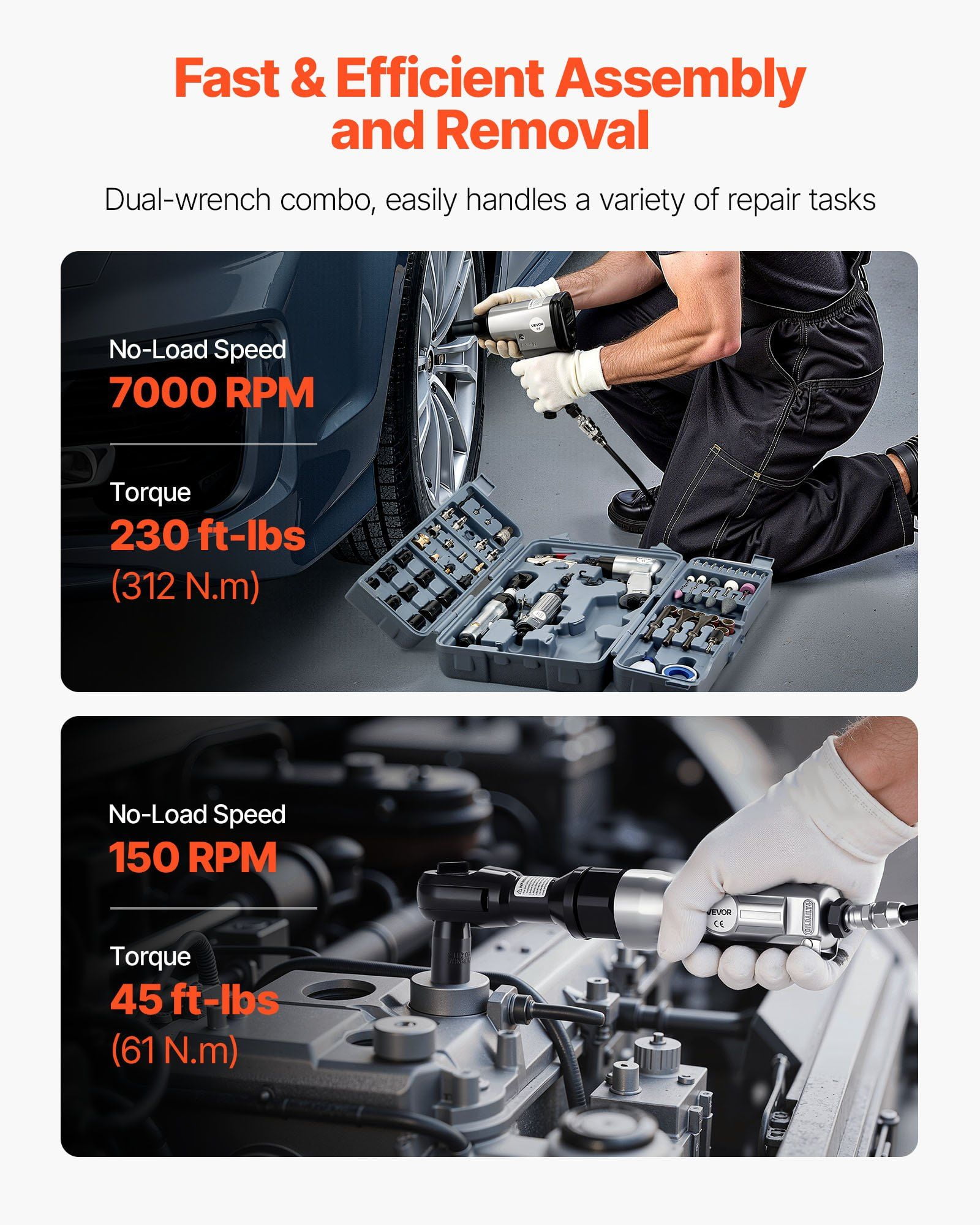 1/2" Air Impact Wrench & 3/8" Ratchet Wrench Combo Kit, 19-Piece Professional Pneumatic Tool Set with CR-V Steel Impact Sockets and Carrying Case – Ideal for Automotive Repair & DIY Home Projects