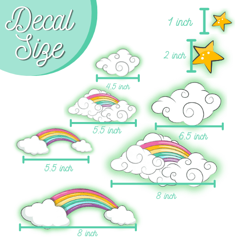 Glow in The Dark Unicorn Wall Decals(Teal) - Quality Peel and Stick Vinyl Stickers - Wall Decor for Kids & Classroom – Set of 96 Glowing Unicorns, Rainbows, Hearts, & Stars