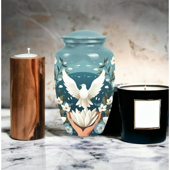 Dove Cremation Urn for Human Ashes - Artistic Large Aluminum Urn for Adult Male or Female, Peaceful Memorial Keepsake, Decorative Burial Urn