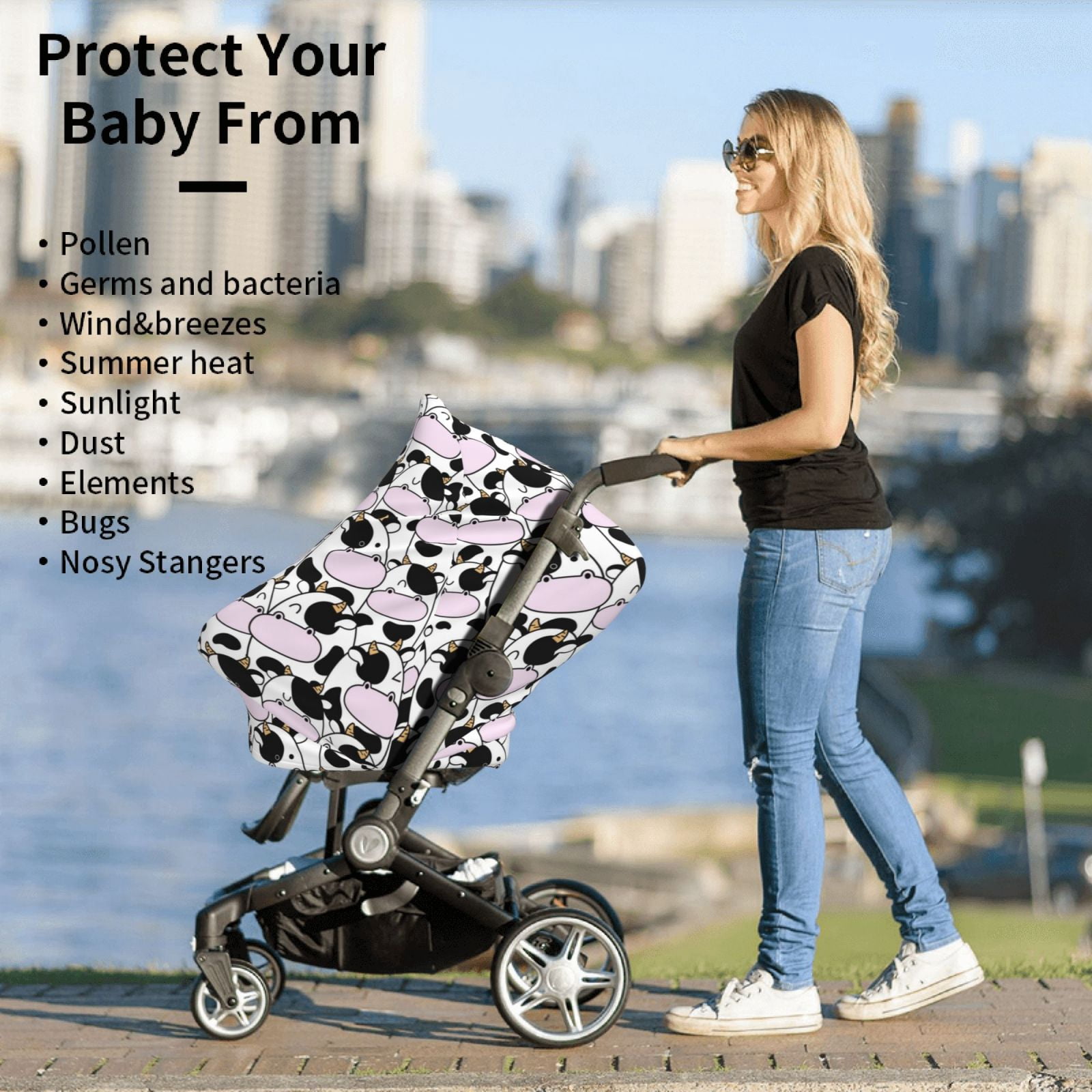 Fotbe Cute Animal with Cow Pattern Car Seat Covers for Babies, Nursing Breastfeeding Cover Infant Carseat Canopy, Soft Stretchy Carrier Cover