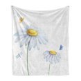 thumbnail image 1 of Dragonfly Soft Flannel Fleece Throw Blanket, Chamomiles Moths Dragonflies Refreshing Nature Template Soft Colors Artwork, Cozy Plush for Indoor and Outdoor Use, 60" x 80", Yellow White, by Ambesonne, 1 of 6