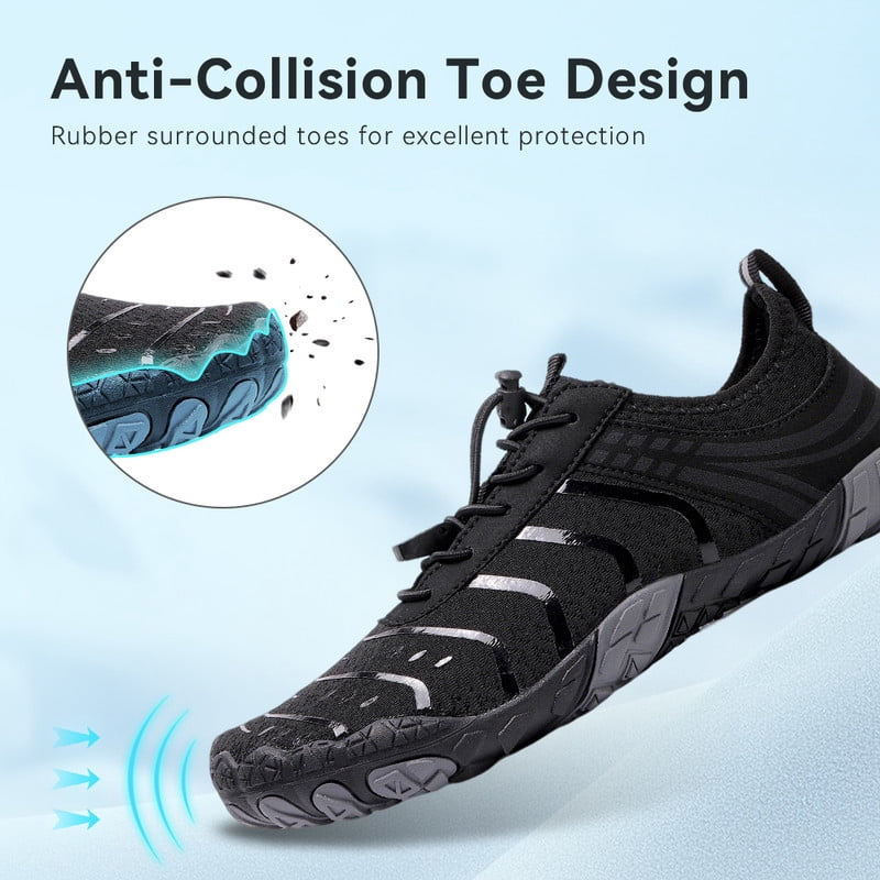 Stepedia Men's Women's Water Shoes Wide BQuick Drying Barefoot Aqua Shoes for Hiking Swimming Surfing Beach, Black