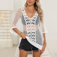 thumbnail image 2 of USSUMA Cover Ups for Swimwear Women Casual Short Sleeve Breathable Blouse Tunic Hollow Out Valentine's Day loose casual Shirt tops Women's Swimsuits for Dating Walking Athletic Fit White, 2 of 4