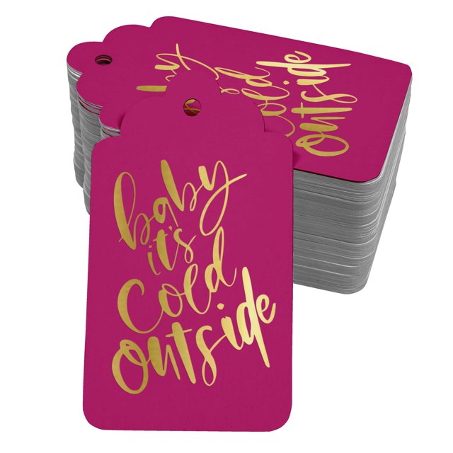 Inkdotpot Baby It's Cold Outside Baby Shower Bottle Tag Real Gold Foil Favor Hang Tags 50 Pack