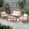 thumbnail image 4 of GDF Studio Lucia Outdoor Acacia Wood 4 Seater Chat Set with Cushions, Brown and Beige, 4 of 10