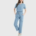 thumbnail image 2 of Stamzod Women's Scrubs Matching Set Fashion Solid Color V Neck Short Sleeve Pullover Top and Work Pants Casual Nurse Scrubs Two Piece Set Light Blue L, 2 of 4