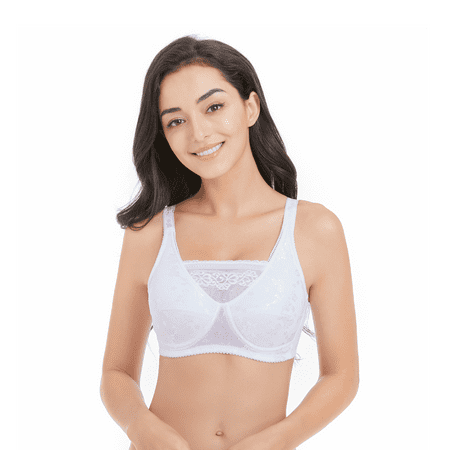 

BIMEI Mastectomy Bra with Pockets for Breast Prosthesis Women Wirefree Everyday Bra plus size 8103 White 38B