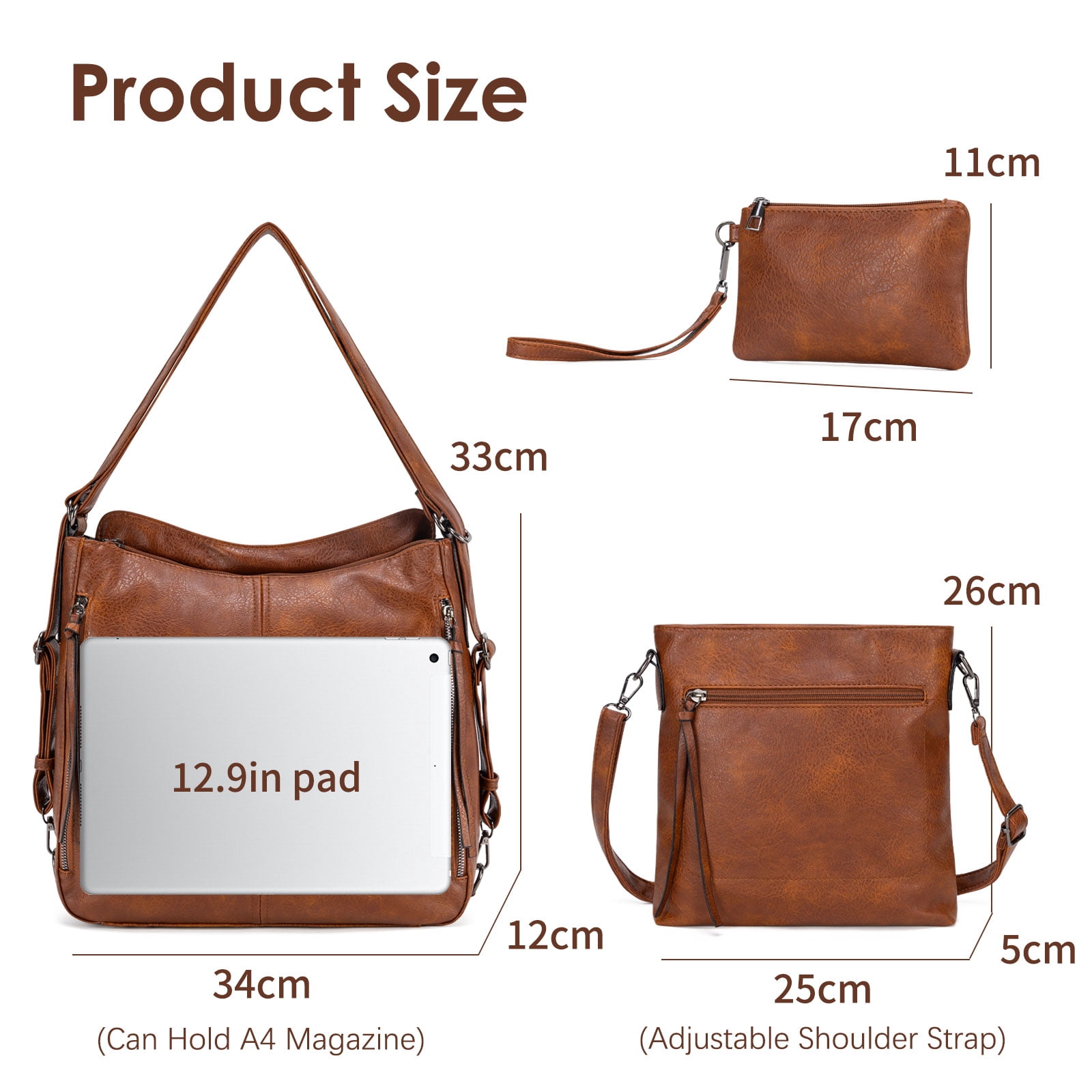 Kabaqoo Leather Shoulder Bag for Women, 3pcs Crossbody Purses Tote Satchel