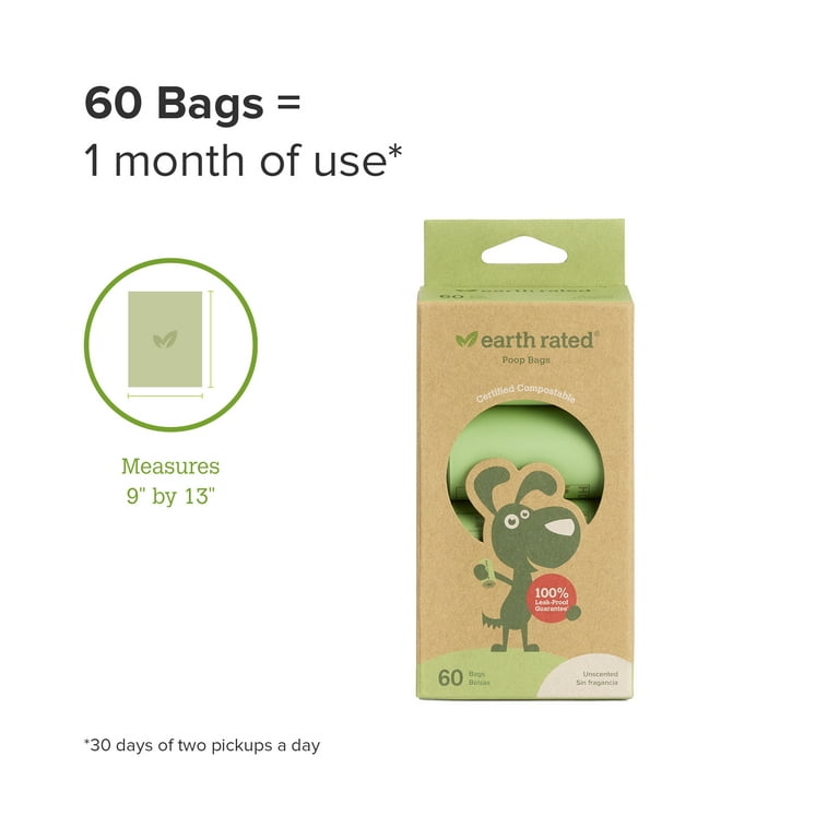 Home Compostable Pet Waste Bags - Small Rolled Handle Bags - 60