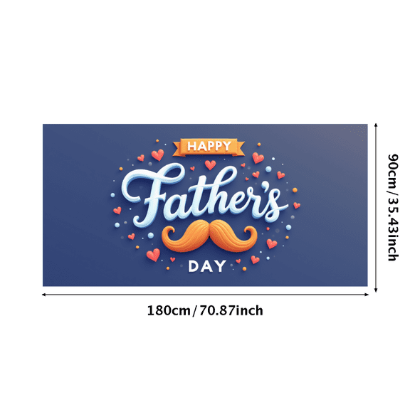 Colorful Design Happy Father's Day Decorative Banner with Mustache and Hearts for Holiday Celebration Indoor Decoration Photo Shoot