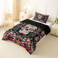 thumbnail image 2 of Homewish Gothic Sugar Skull Twin Comforter Sets,Watercolor Flowers Bedding Set,Pink Green,Black Reversible,2-Piece,1 Comforter and 1 Pillowcase, 2 of 7