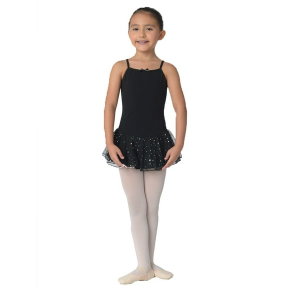 Danshuz Little Girls Black Camisole Sparkling Dots Layer Dance Dress 2-4