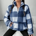 thumbnail image 2 of Stichou Women's Plaid Long Sleeve Zipper Sherpa Fleece Sweatshirt Cozy Pullover Jacket Coat with Pockets Blue 2XL, 2 of 6