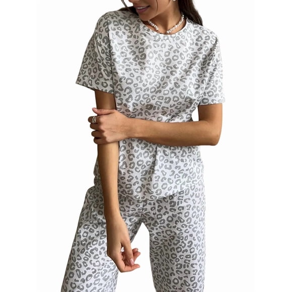 Pyjama pour Femme 2 Pcs Ensemble de Pyjama en Mélange de Coton Gris P