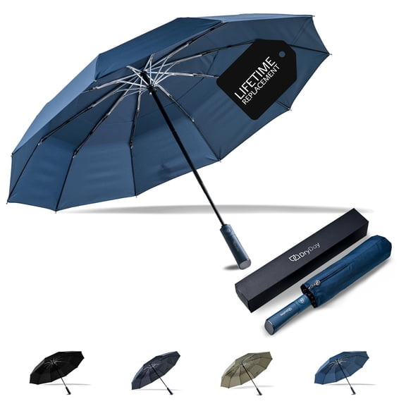 DryDay 47” Premium Umbrellas for Rain, Large Windproof Double Canopy Umbrella, 10 Aluminum Ribs, Sturdy Frame, Auto Open Close Unique Handle, Windproof & Waterproof Umbrella for Women & Men, NavyBlue