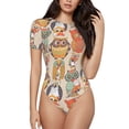 thumbnail image 2 of Uemuo Colorful Owls Pattern Women's One Piece Short Sleeve Swimsuit Rash Guard Surfing Modest Quick-drying Swimsuit Beach Essentials-Small, 2 of 9