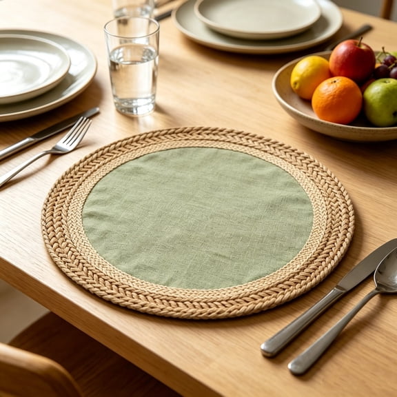 Topukaiba Round Faux Rattan Printed Placemats Set of 6, Anti-Slip Heat Resistant Table Mats, Boho Gradient Woven Vinyl Dining Mats for Kitchen Home Restaurant Decor,15",Multicolor-C