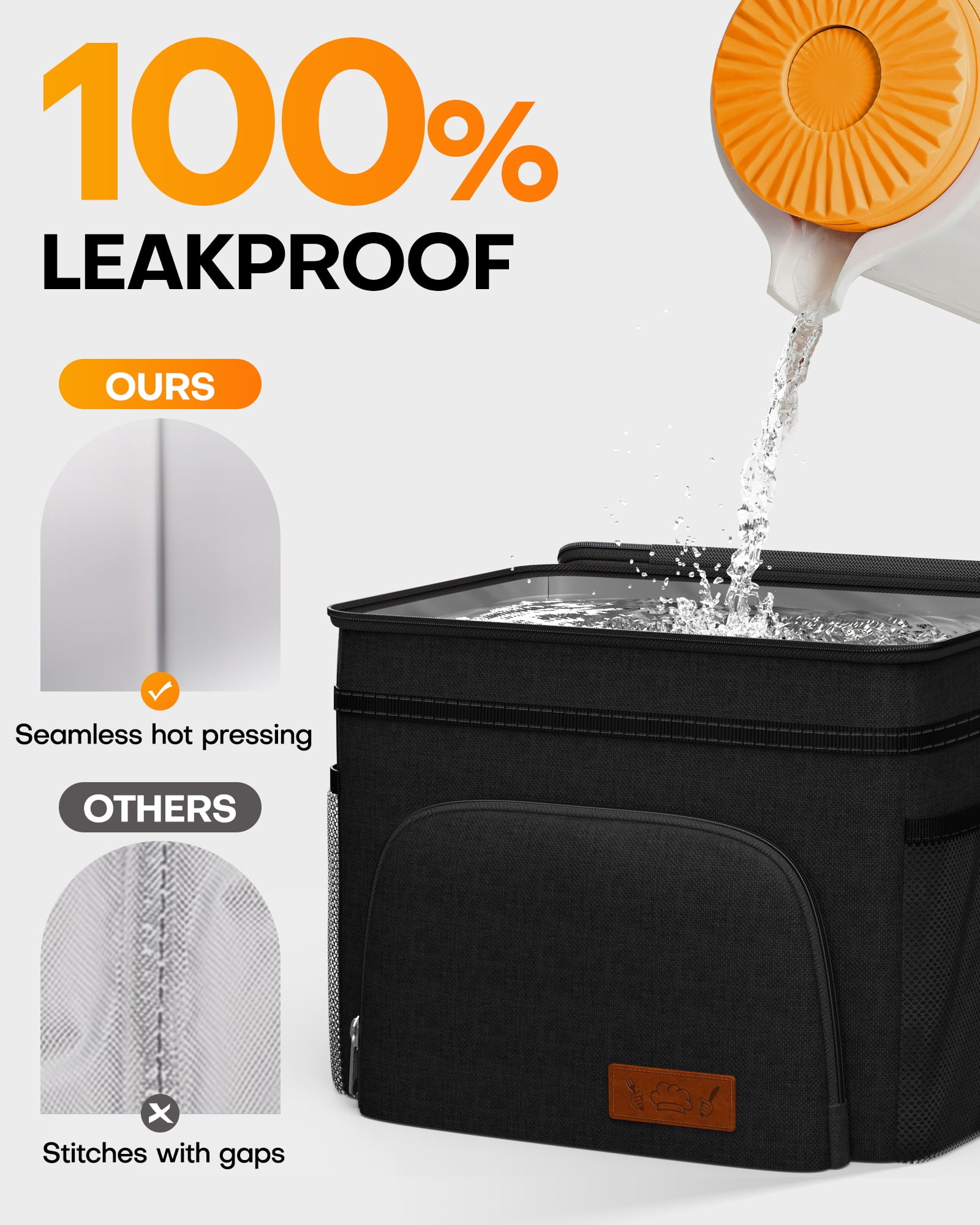 HOTOR Insulated Lunch Box for Men and Women, Portable Soft Cooler Bag with 4 Pockets, Adjustable Shoulder Strap, Black